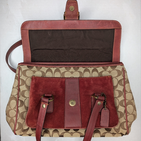 Coach Special Edition Signature Buckle Satchel Red Leather Suede Canvas Bag Y2K - Picture 12 of 16